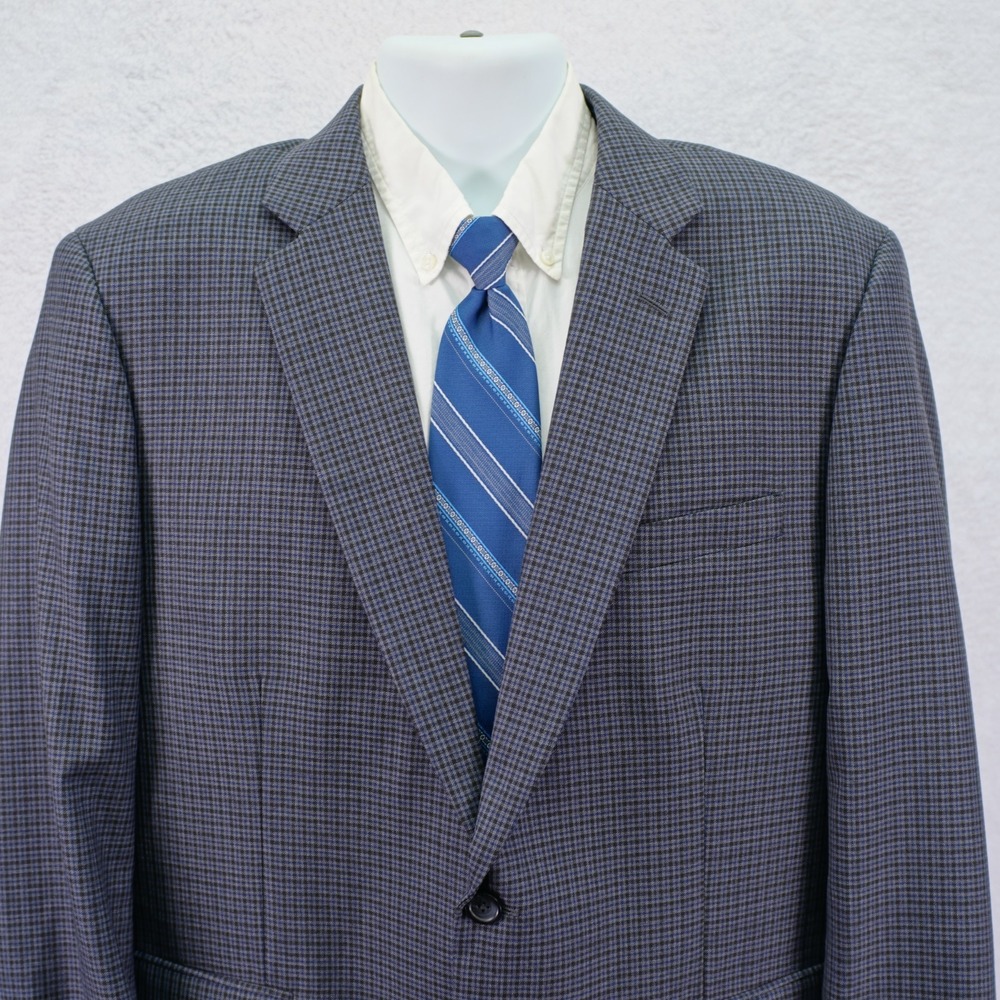 Pronto Uomo Platinum Wool Blend Sport Coat Blue Gray Black Plaid Portly 46R